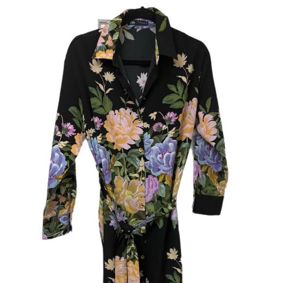 Zara Floral Silk Tie Dress (Sz Medium) - Picture 2 of 5